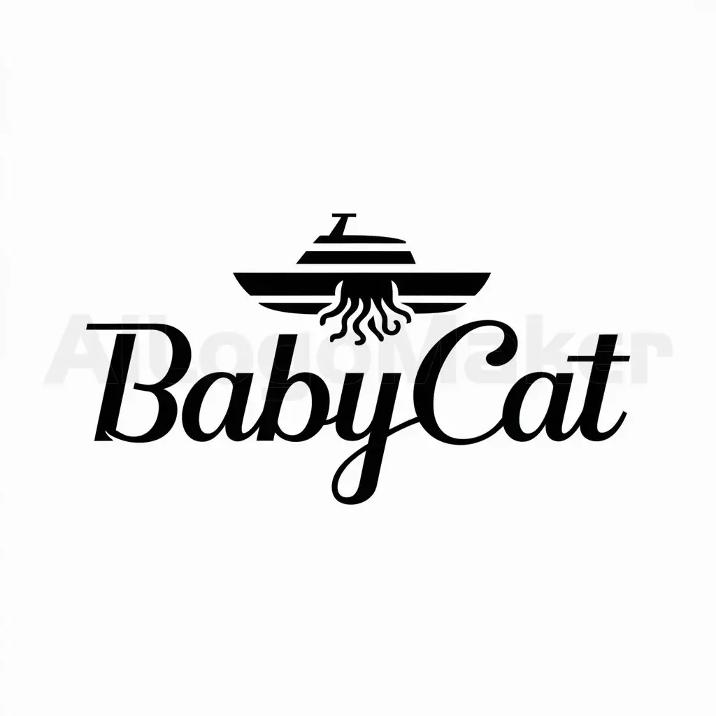 a logo design,with the text "BabyCat The font stlye to use Script", main symbol:A logo combining the name of the catamaran and an octopus (or the tentacles of an octopus) and logo text should be BabyCat,Minimalistic,be used in Others industry,clear background