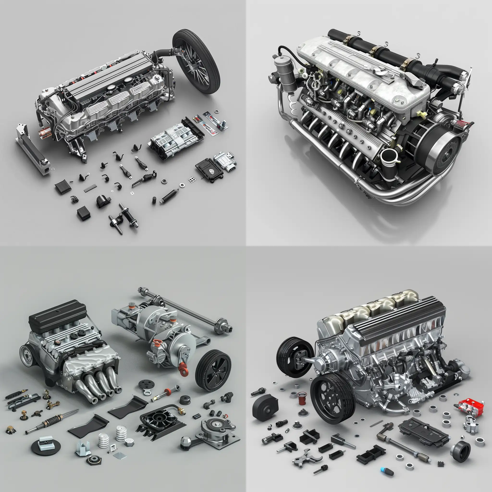 Car-Engine-Components-on-GrayWhite-Background