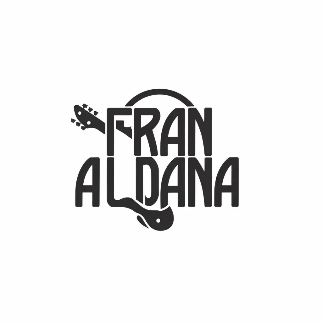 a logo design,with the text "Fran Aldana", main symbol:Silhouette of the guitar,Minimalistic,be used in Music industry,clear background