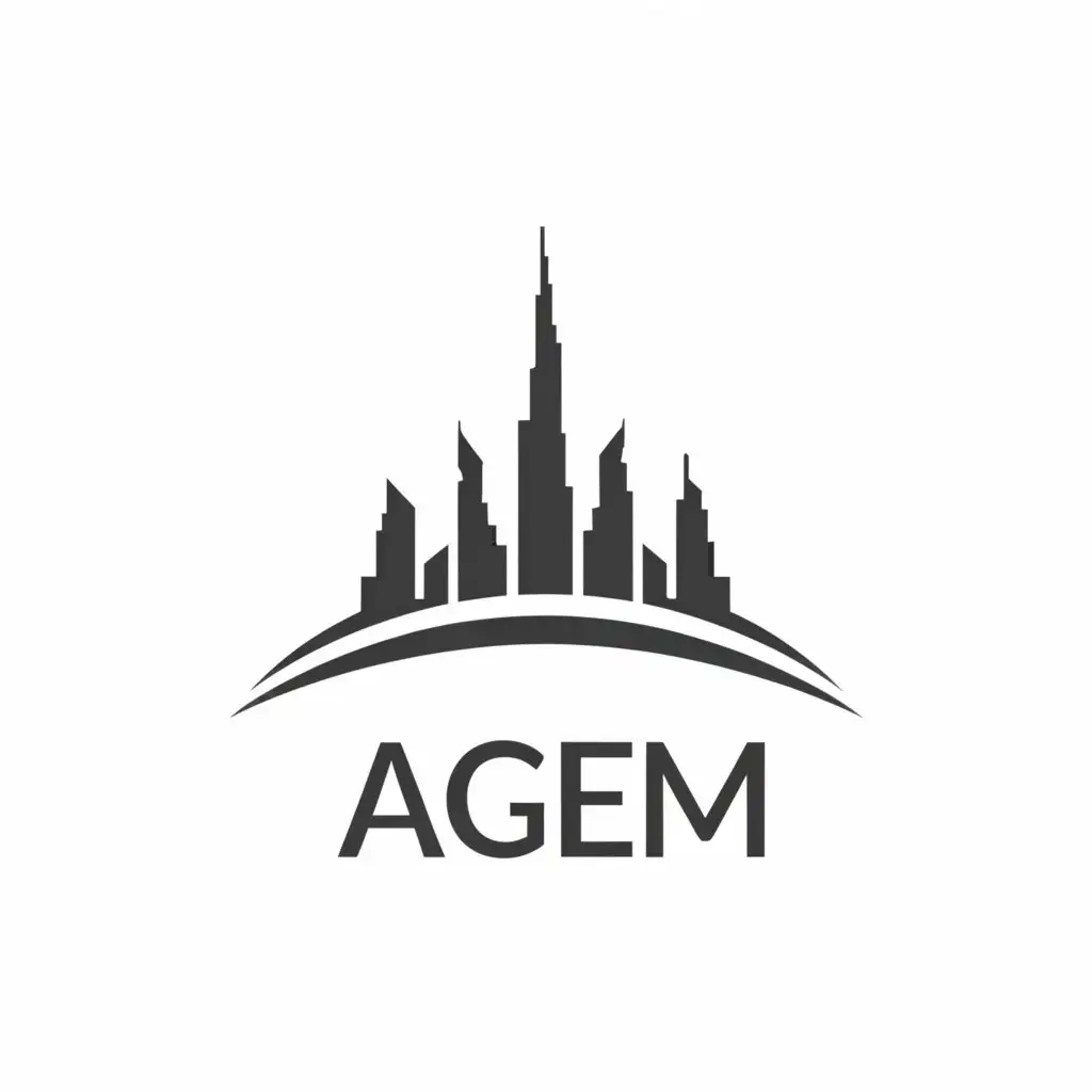 a logo design,with the text "AGEM", main symbol:Burj Khalifa, Burj ul Arb,complex,be used in Real Estate industry,clear background