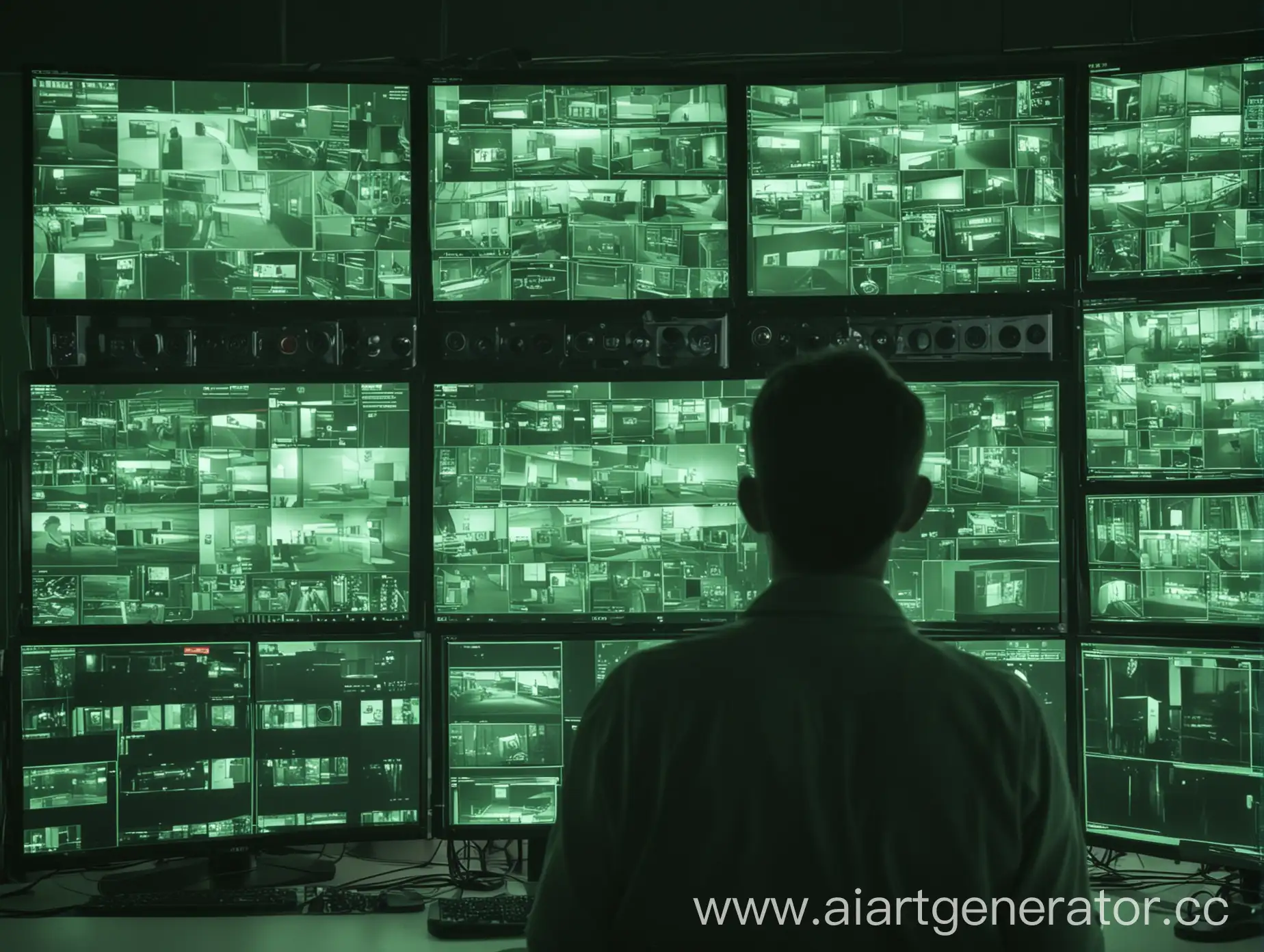 Security-Personnel-Monitoring-HighTech-Surveillance-Footage-with-GreenTinted-Screens