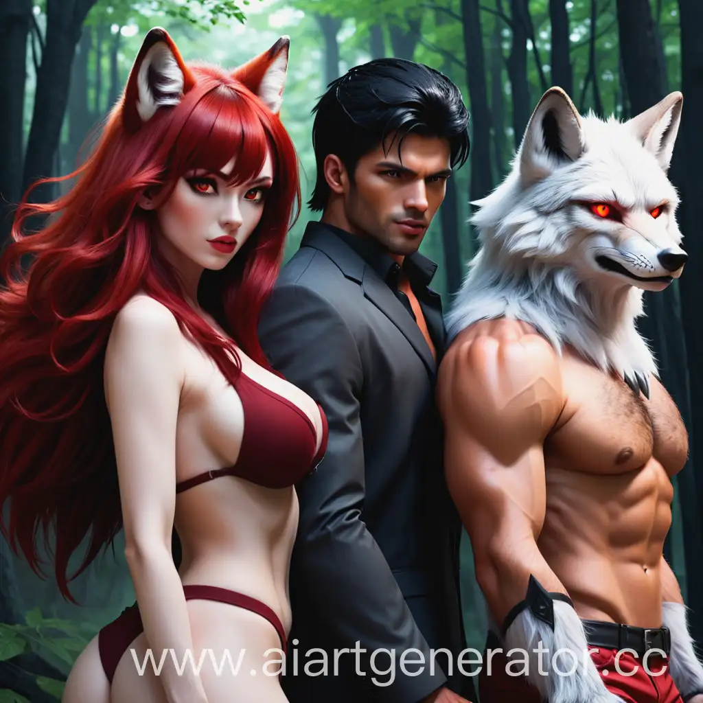 A hot black-haired guy is a wolf beastman. and a hot red-haired fox girl. They are spies on a mission