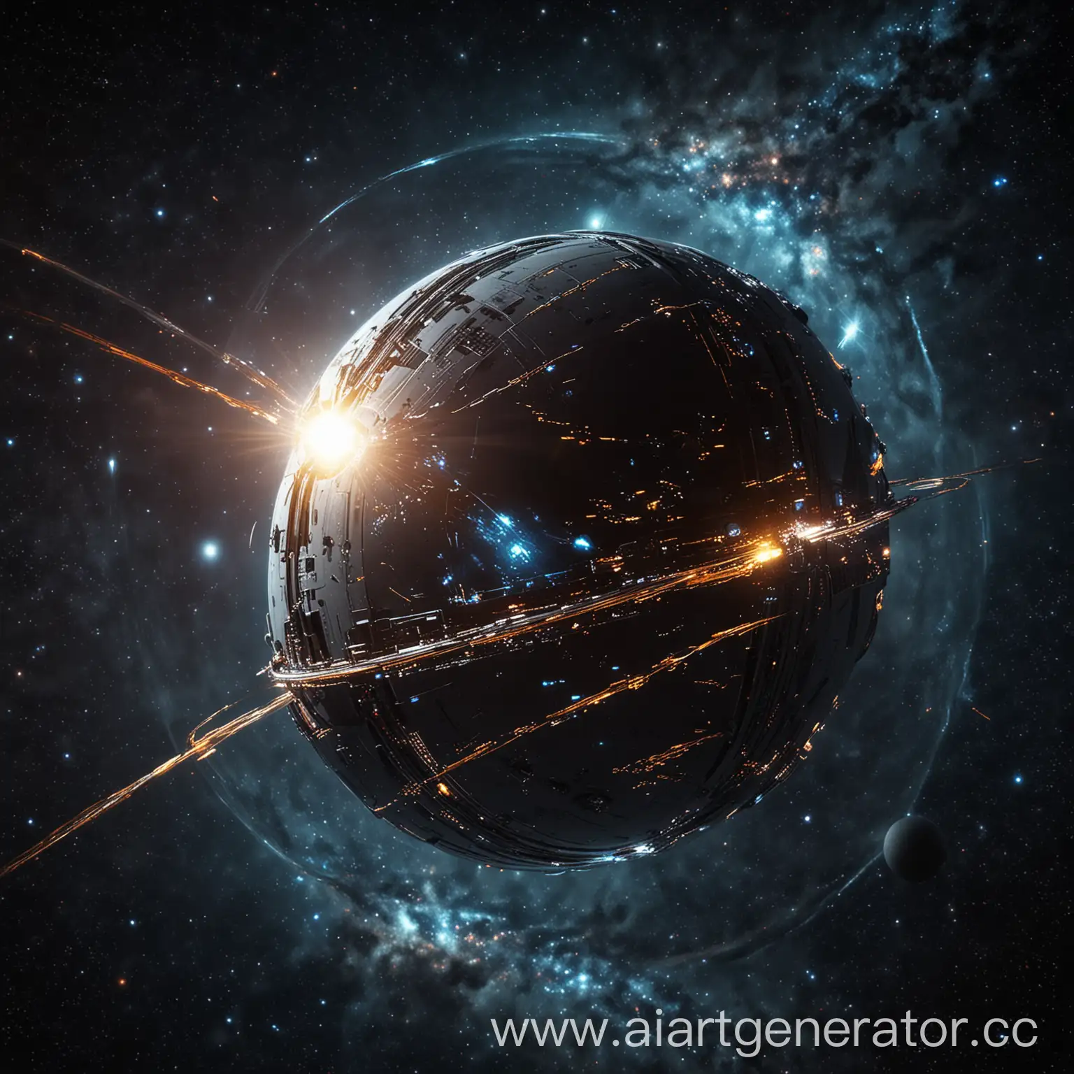 Futuristic-Metallic-Sphere-Floating-in-Space-Surrounded-by-Stars-and-Galaxies
