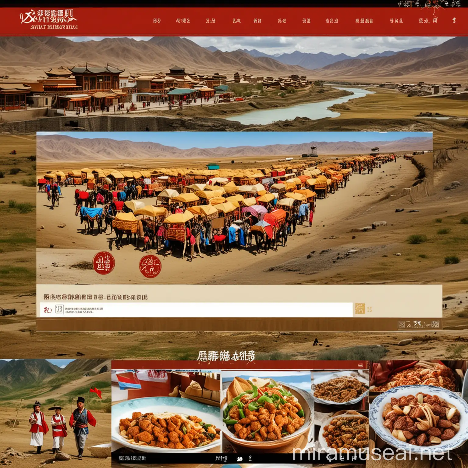 设计一个新疆旅游网页，有导航，有焦点图，有导航，导航文字为，网站首页，新疆美食，新疆美景，联系我们，首页板块是导航上的，设计风格符合新疆特色
