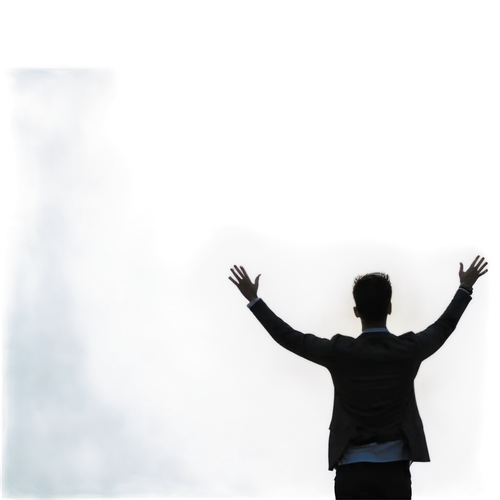 Elevating-Moments-Silhouette-of-a-Man-with-Raised-Hands-under-a-Radiant-Sky-HighQuality-PNG-Image
