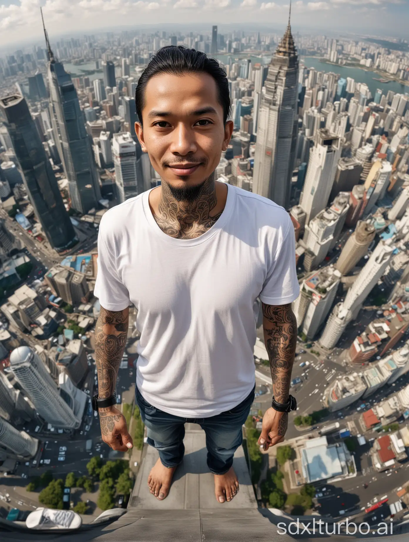 Hyperrealistic-4D-Caricature-Indonesian-Man-at-the-Pinnacle-of-Urban-Majesty