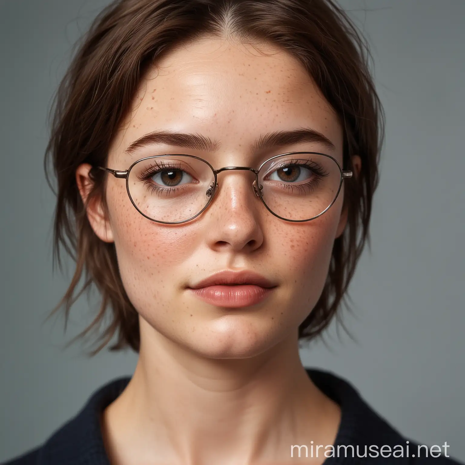 Portrait of a Young Woman with Freckles and Aviator Glasses