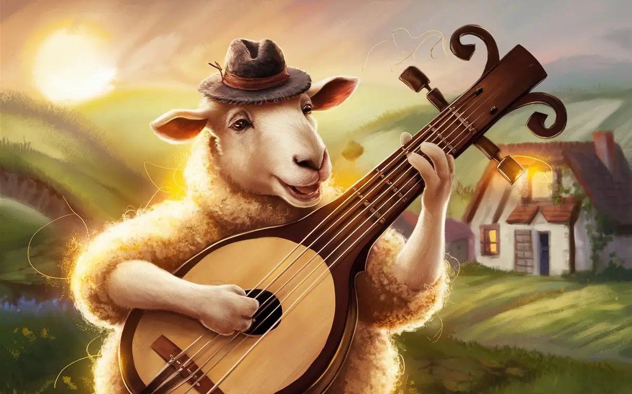 Овца играет на бандуре