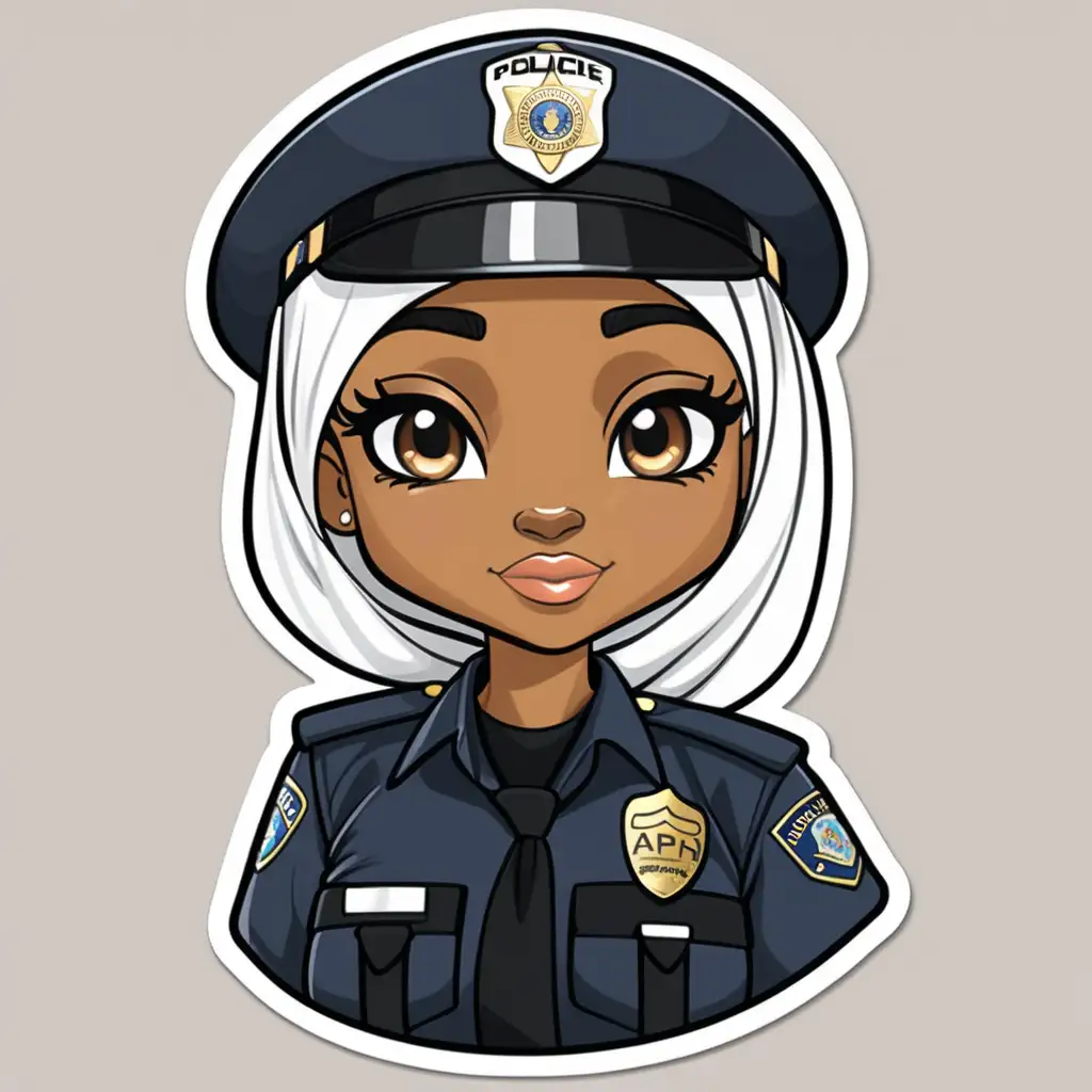 A cute cartoon sticker of a black woman police officer in a hijab