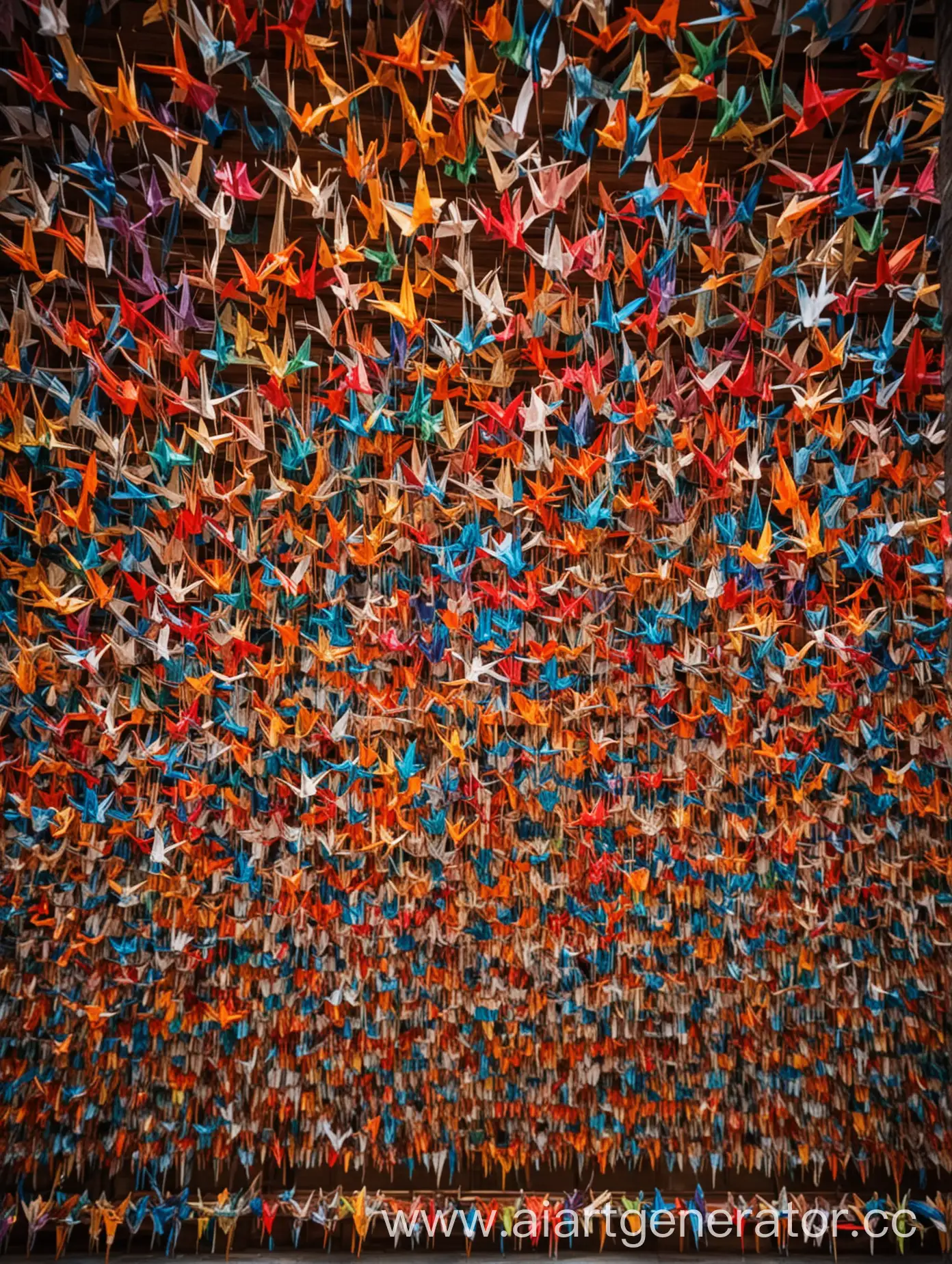 Vibrant-Paper-Cranes-Adorning-Serene-Japanese-Temple