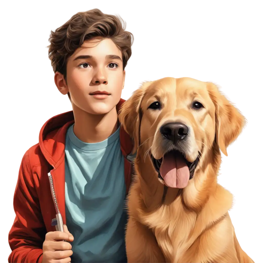 Hyperrealistic-PNG-Comic-Boy-with-Golden-Retriever-AI-Art-Prompt