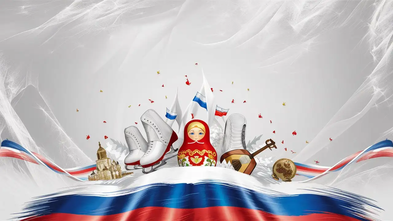 
draw a blank picture in a patriotic Russian theme with a beautiful flag of the Russian Federation at the bottom of the picture on a light background