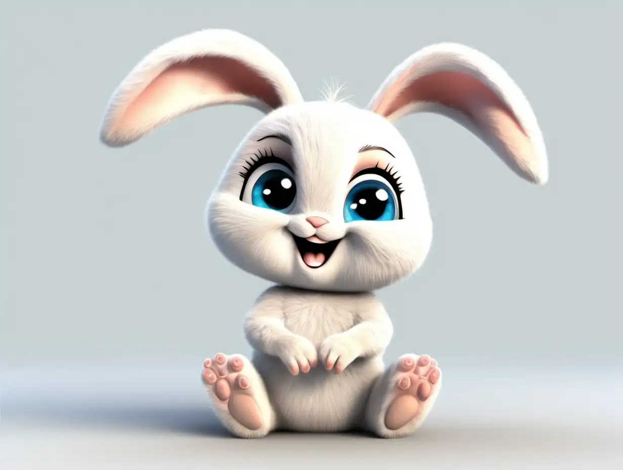 Animated cartoon baby rabbit friendly full body on white background