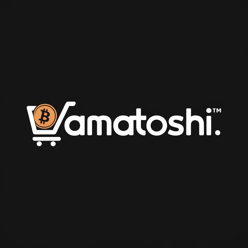 a logo design,with the text "amatoshi", main symbol:a logo design,with the text 'Amatoshi', main symbol:a shopping cart full of bitcoin,Moderate,clear background black ,clear background,Minimalistic,clear background