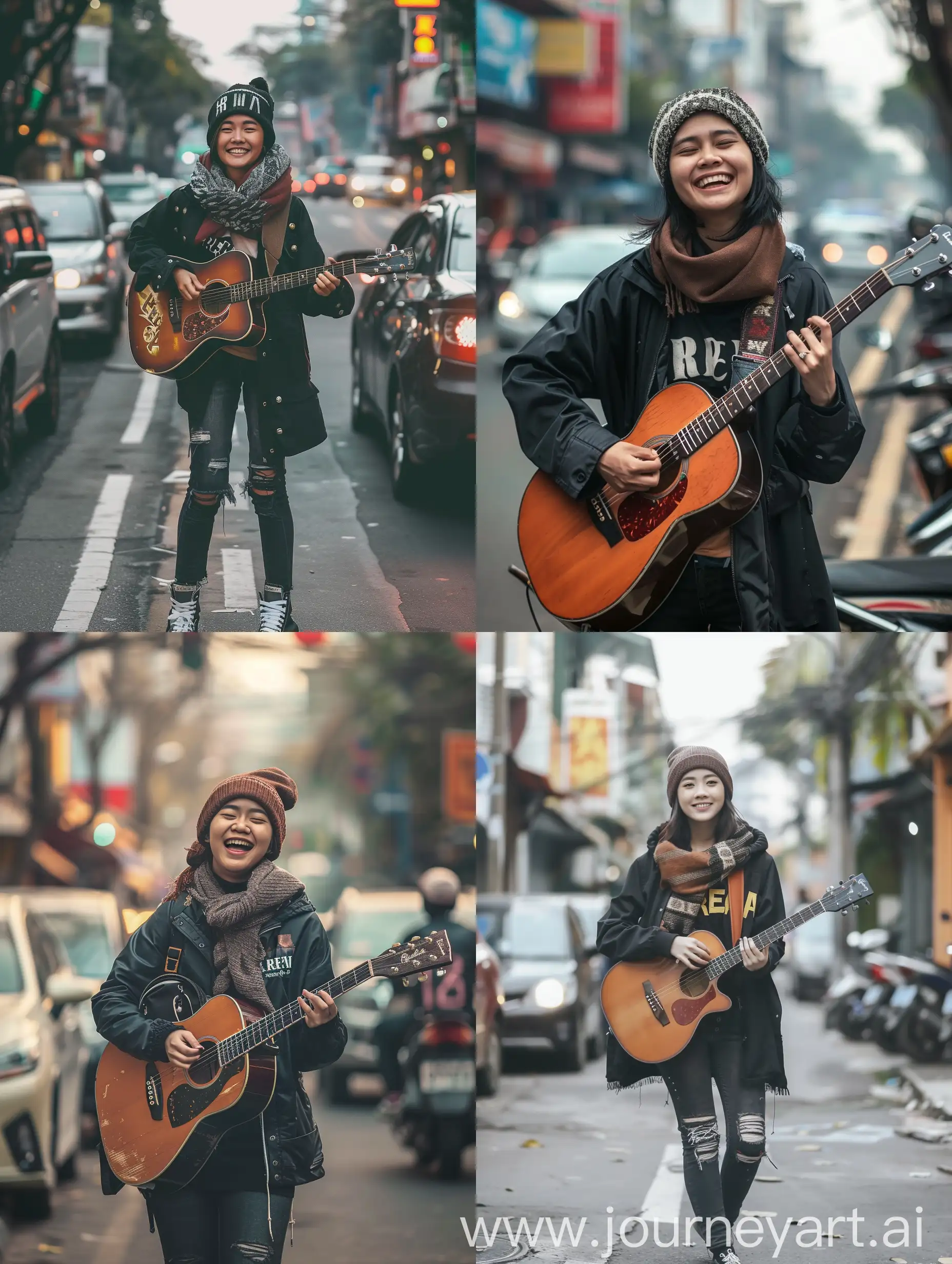 Woman-Playing-Guitar-in-Jakarta-Street-Scene