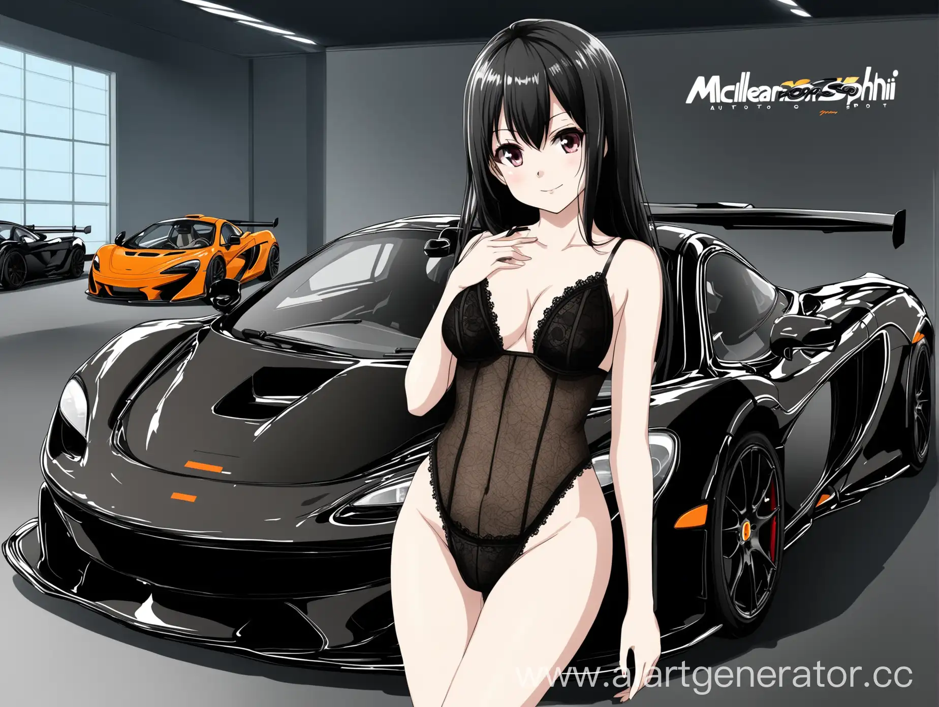 Anime-Girl-in-Black-Lingerie-with-McLaren-Sports-Car-in-Yokomoshi-Black-Livery