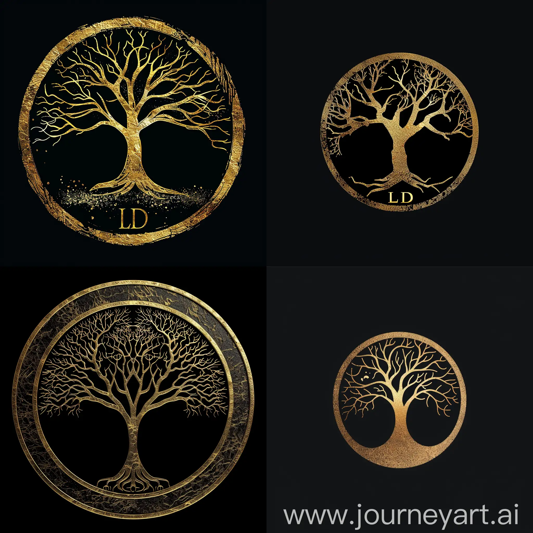 Gold-Circle-Logo-with-Symmetric-Algorithm-Tree-on-Black-Background