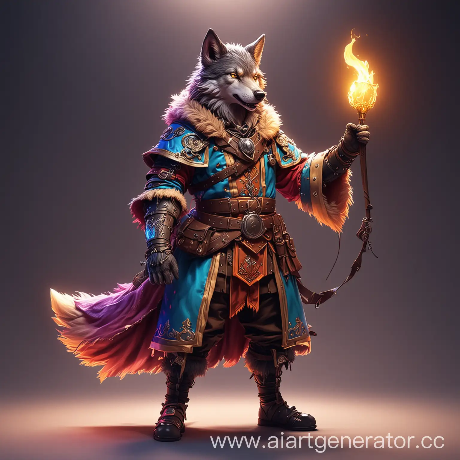 Neon-Style-Medieval-Bard-Wolf-Anime-Furry-in-Bright-Glowing-Costume
