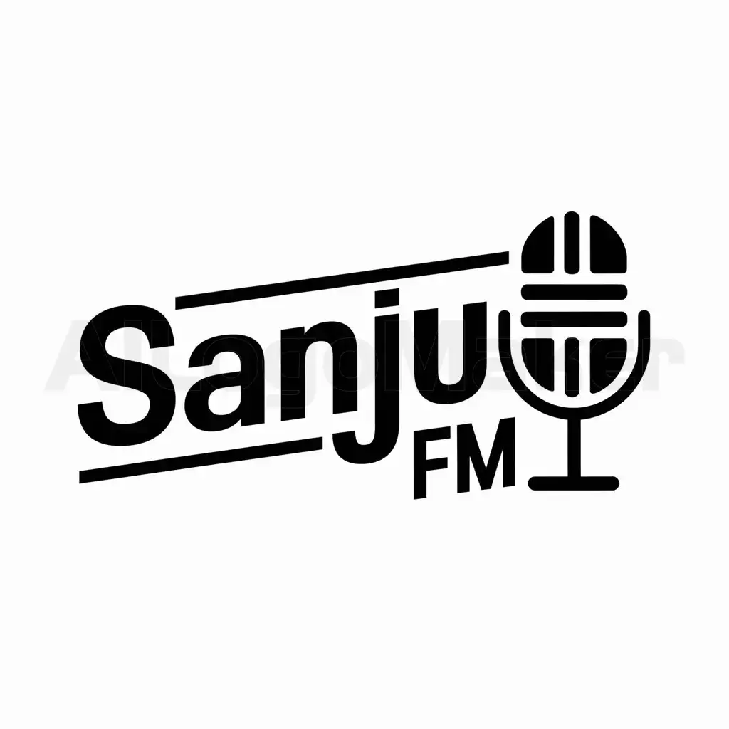 a logo design,with the text "SANJU FM", main symbol:Mic,Moderate,be used in Entertainment industry,clear background