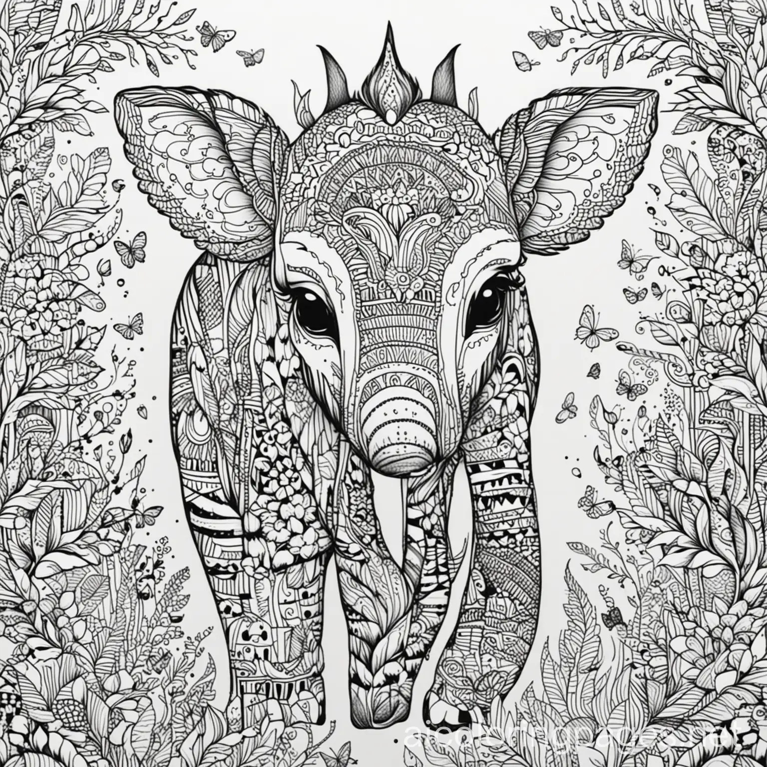 Animal-Coloring-Page-with-Intricate-Patterns-on-White-Background