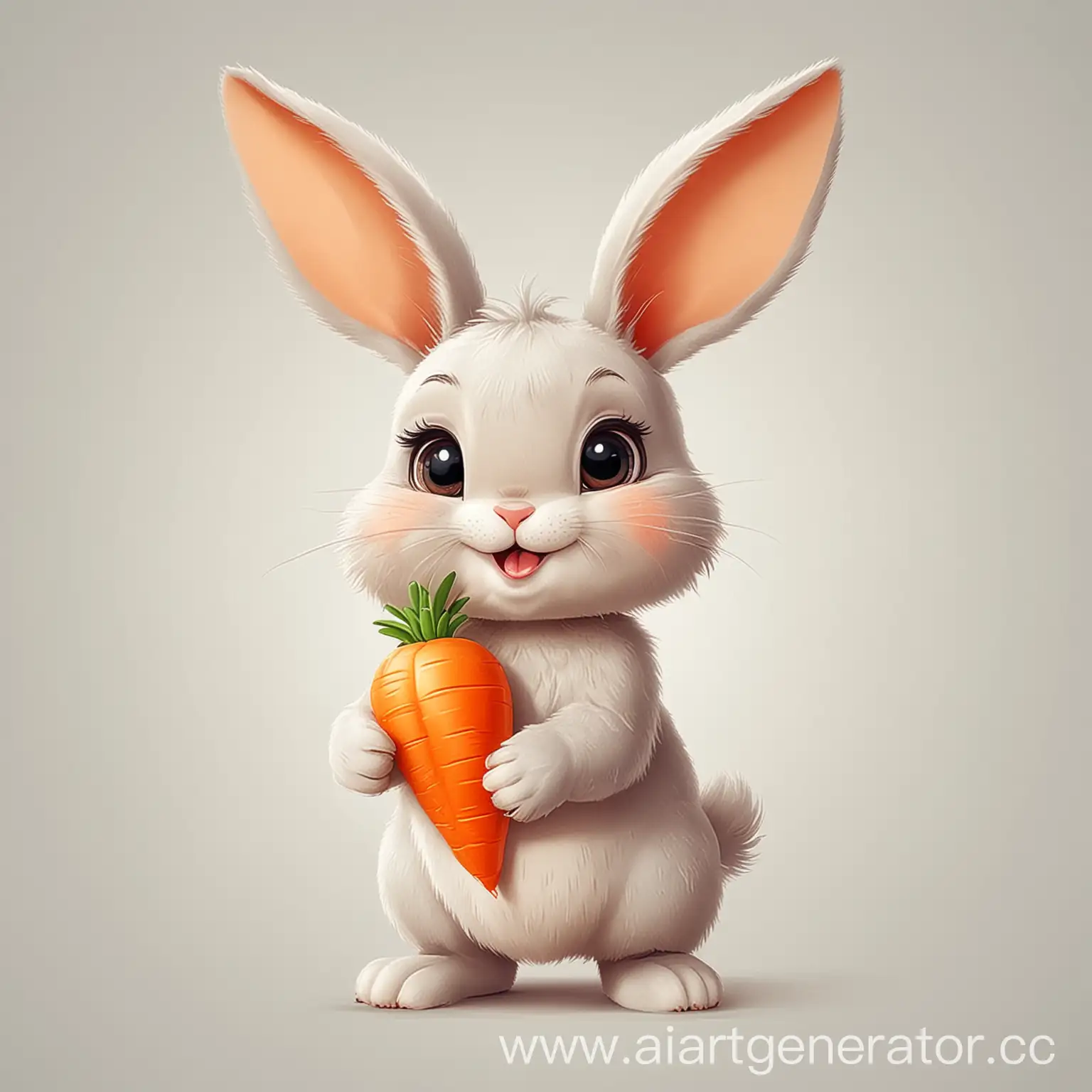 зайчик с морковкой, на белом фоне в мультяшном стиле