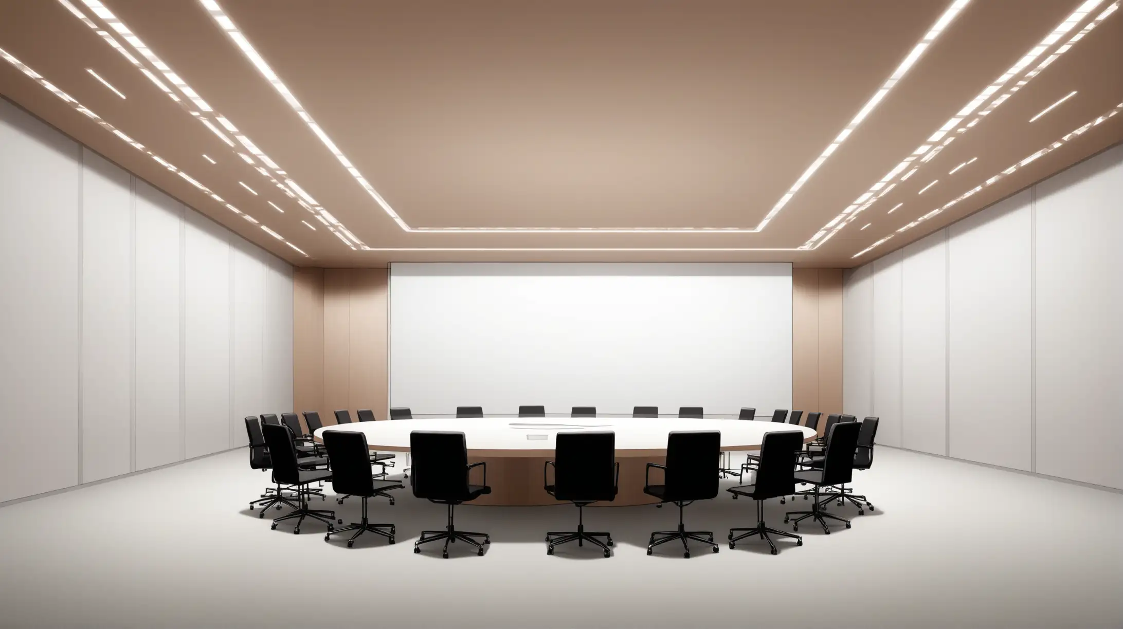 Generate an image of a meeting space that has a sleek aesthetic, no people and not detailed 