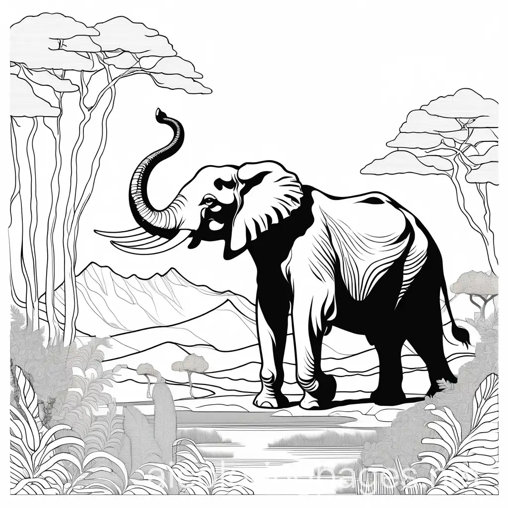 Wildlife, Coloring Page, black and white, line art, white background, Simplicity, Ample White Space