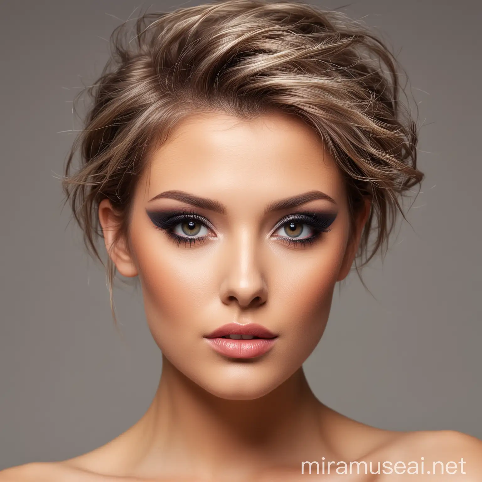 Stylish Makeup Model with Trendy Hairstyle
