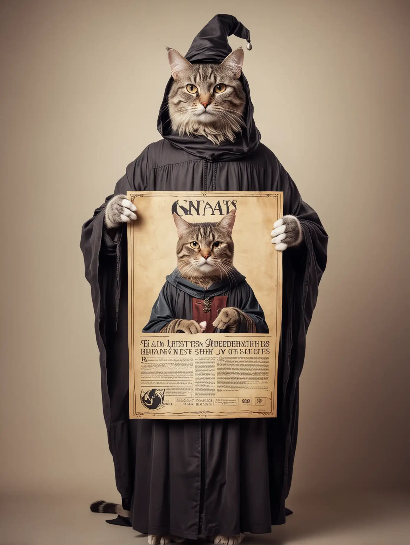 Wizard-Cat-with-Human-Proportions-Holding-Poster