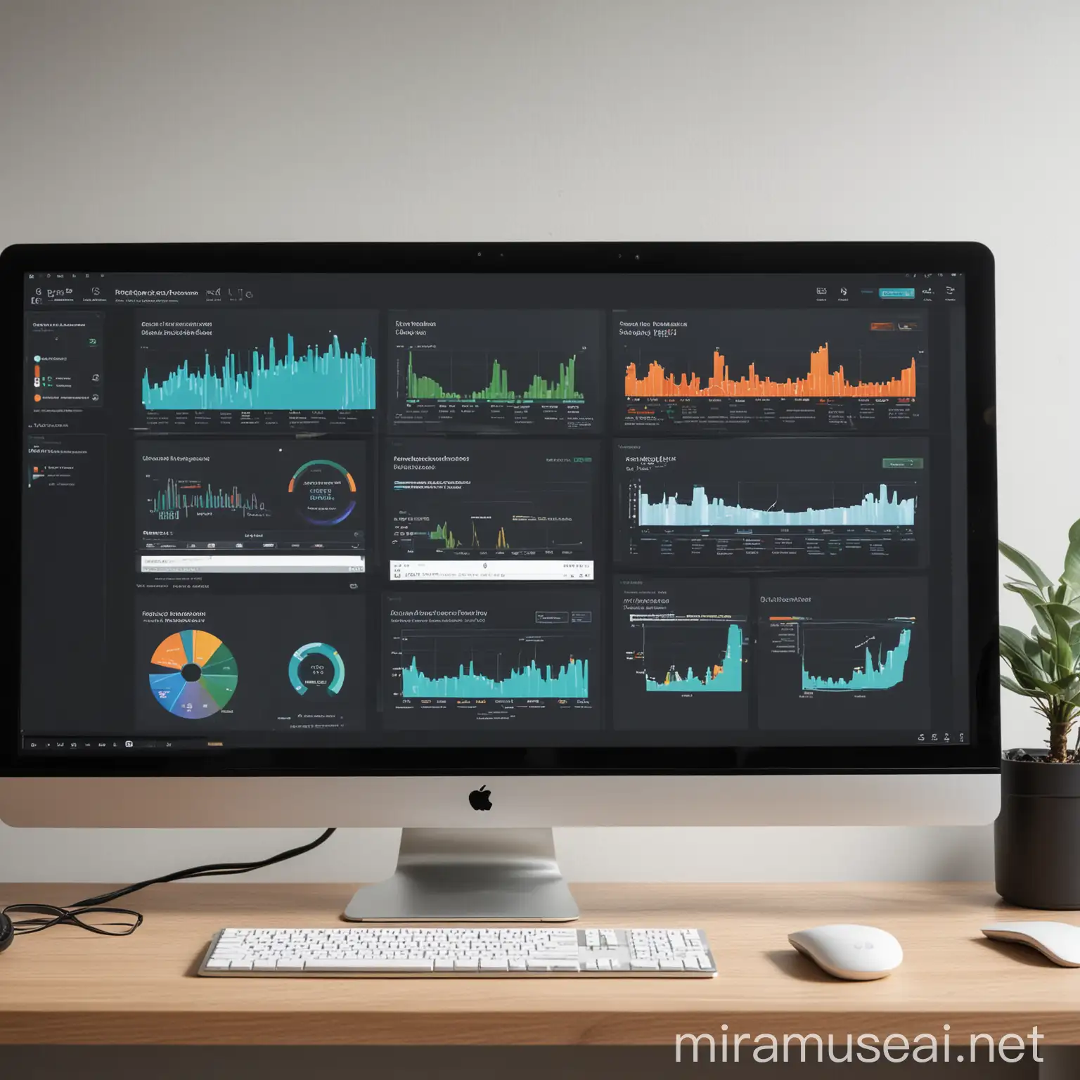 A dashboard-style graphic on a single computer showing how different aspects (like project management, communication, and tracking) are integrated into one streamlined platform. 

