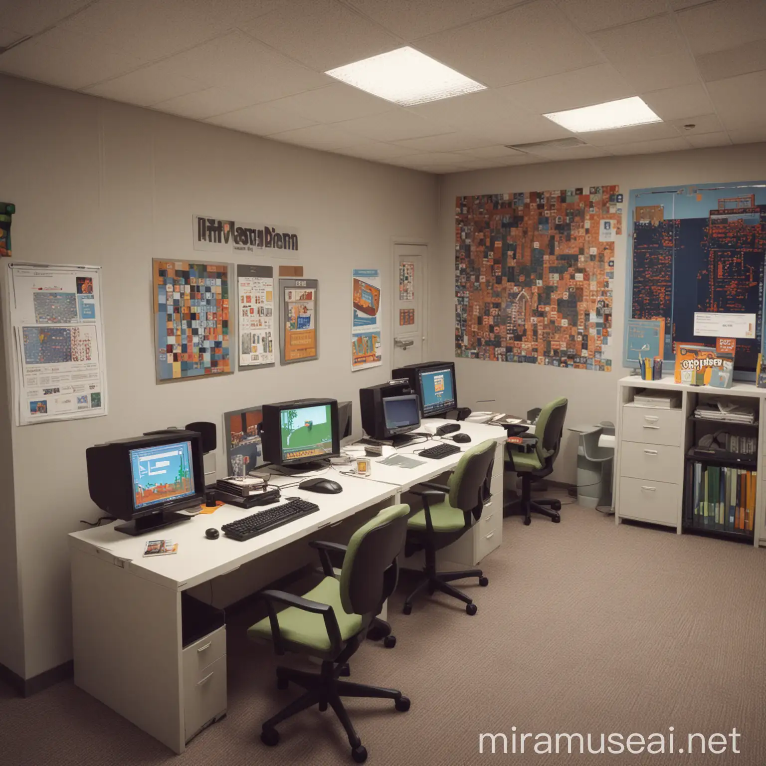 office using bitmap graphics and 256 colors in the style of click-and-point adventure games of the 90s
