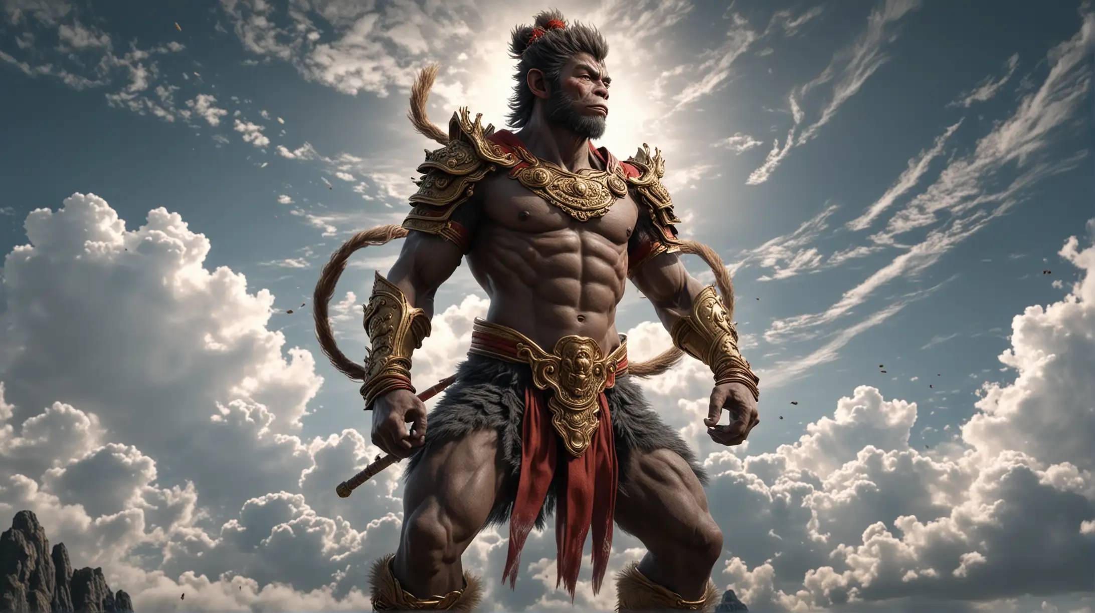 Son God Wukong Facing Skyward in Hyperrealistic 4K Image