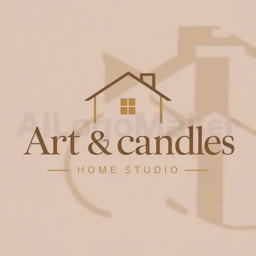 a logo design,with the text "Art & Candles Home Studio", main symbol:Elegant Home IconnIcon: A simple, elegant outline of a house or home-related item.nText: Company name in a stylish serif or sans-serif font.nColors: Warm earth tones with an accent color like gold.,Moderate,clear background