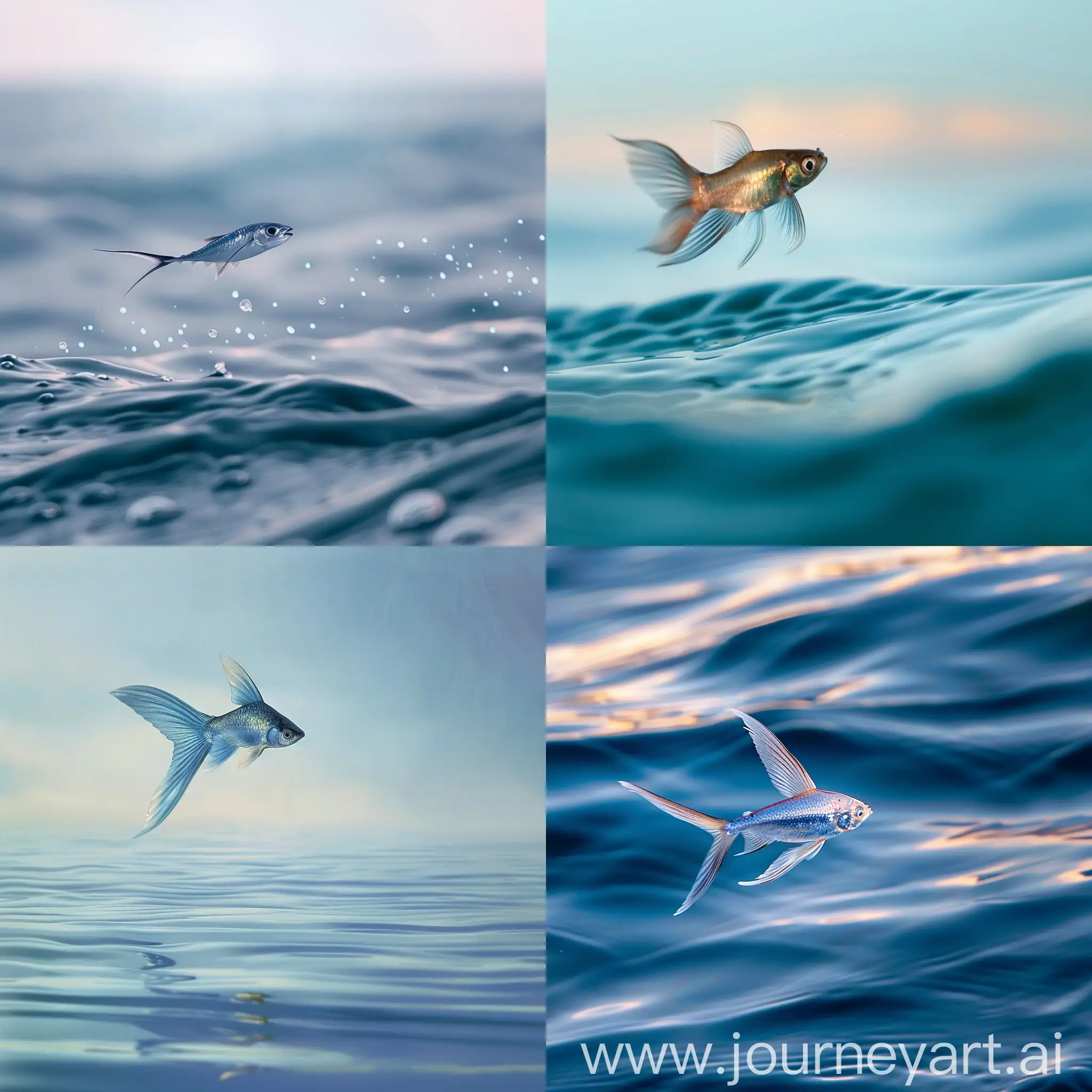 flying fish is flying on the surface of the water