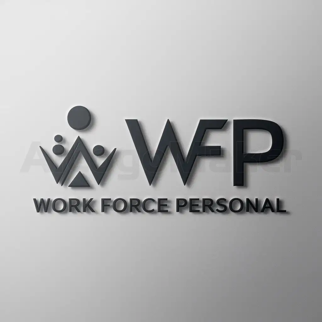a logo design,with the text "WFP", main symbol:Work Force Personal,Moderate,clear background