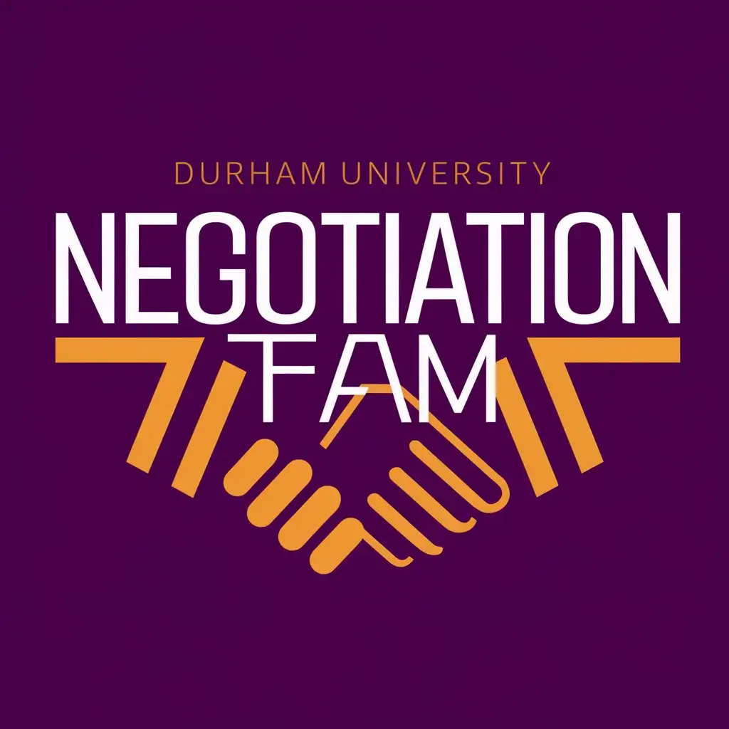 Durham University  business negotiation team  insignia  purplish main color  has Durham University name  has elements of negotiation