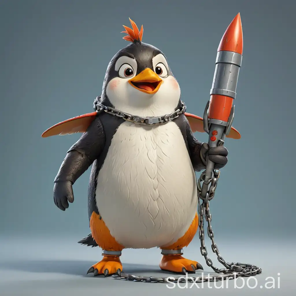 Playful-Penguin-and-Rocket-Game-Character-with-Chain