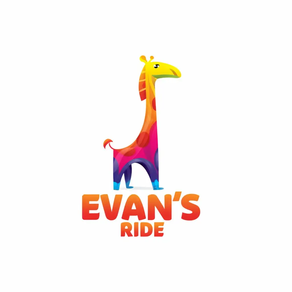 a logo design,with the text "Evan's Ride", main symbol:Rainbow Giraffe,Moderate,be used in Education industry,clear background