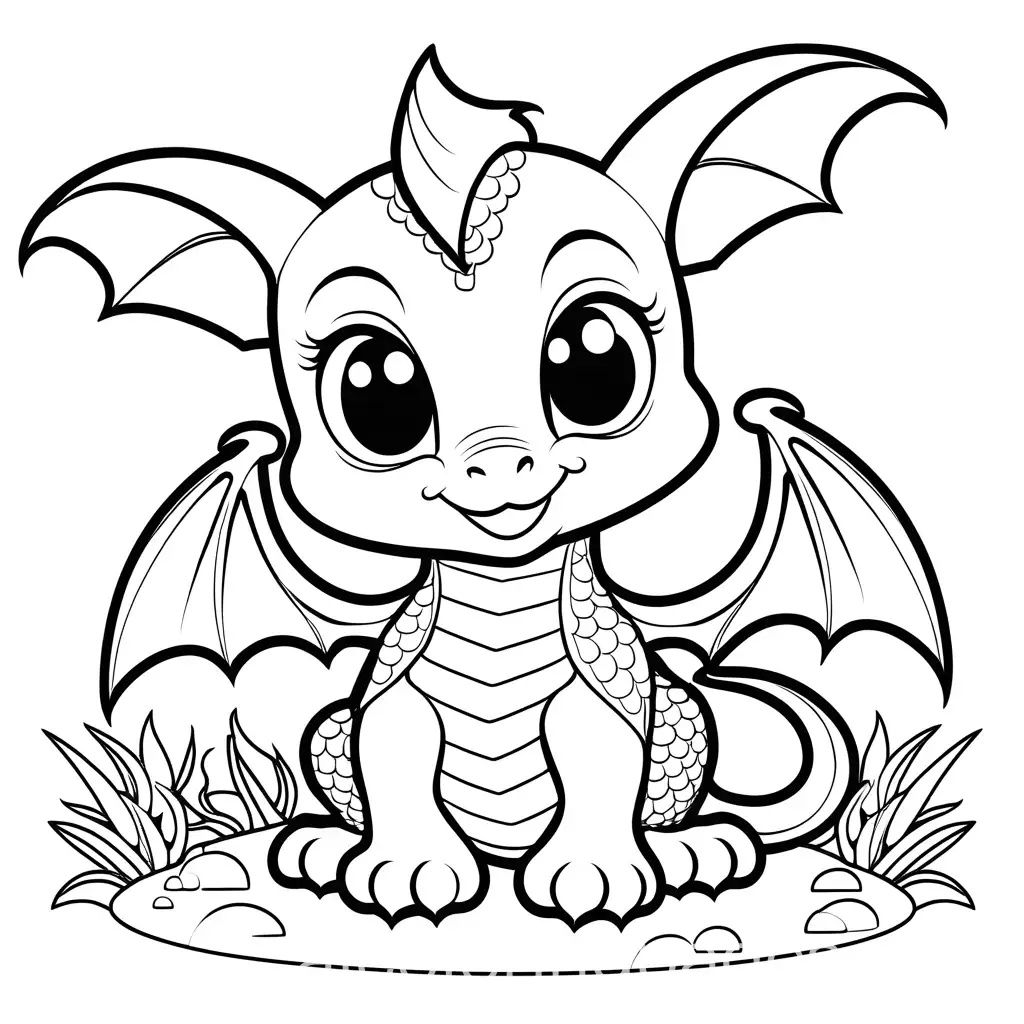Cute-Baby-Dragon-Coloring-Page-for-Kids-Scales-Design-Black-and-White