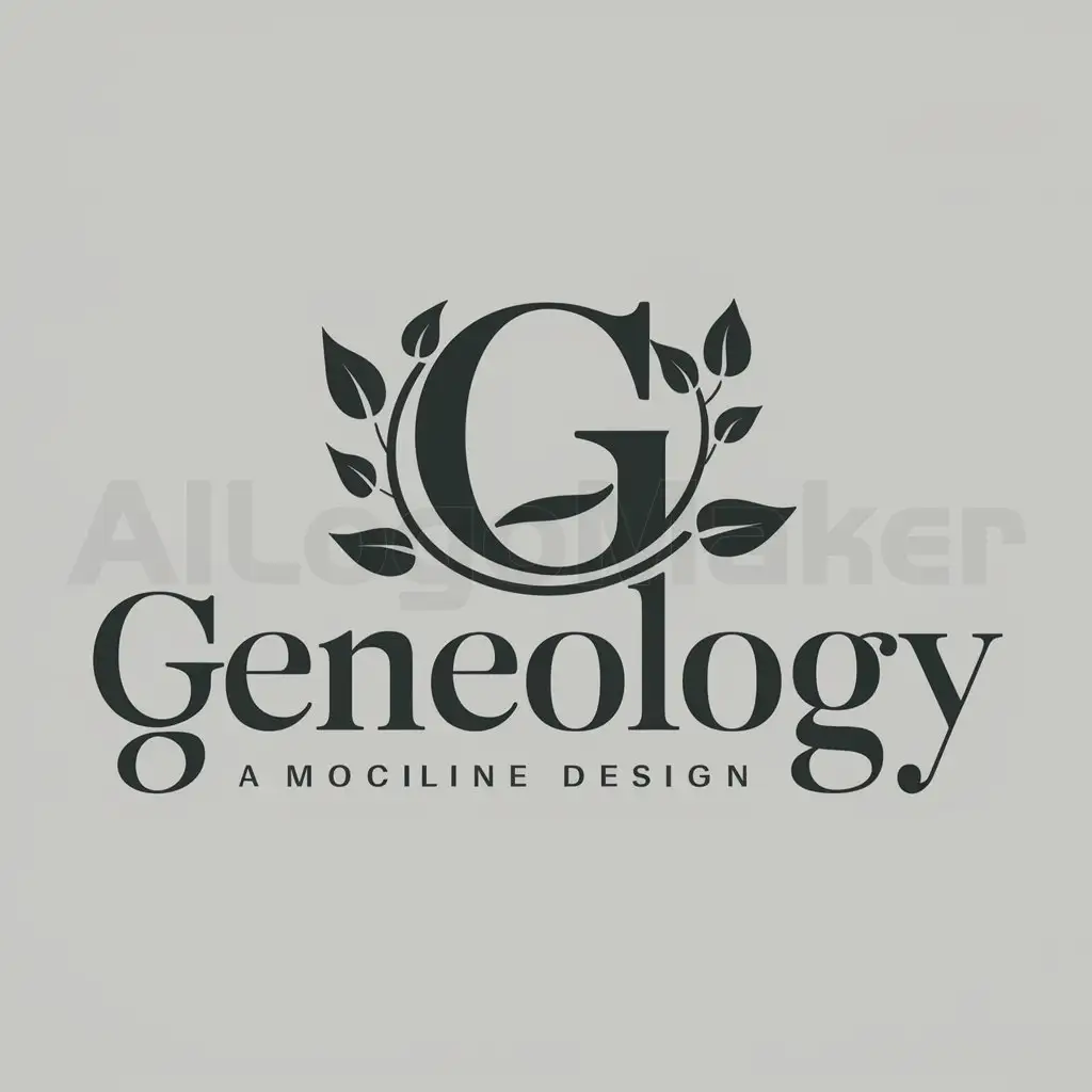 a logo design,with the text "Geneology", main symbol:masculine G with leaves.,Moderate,clear background