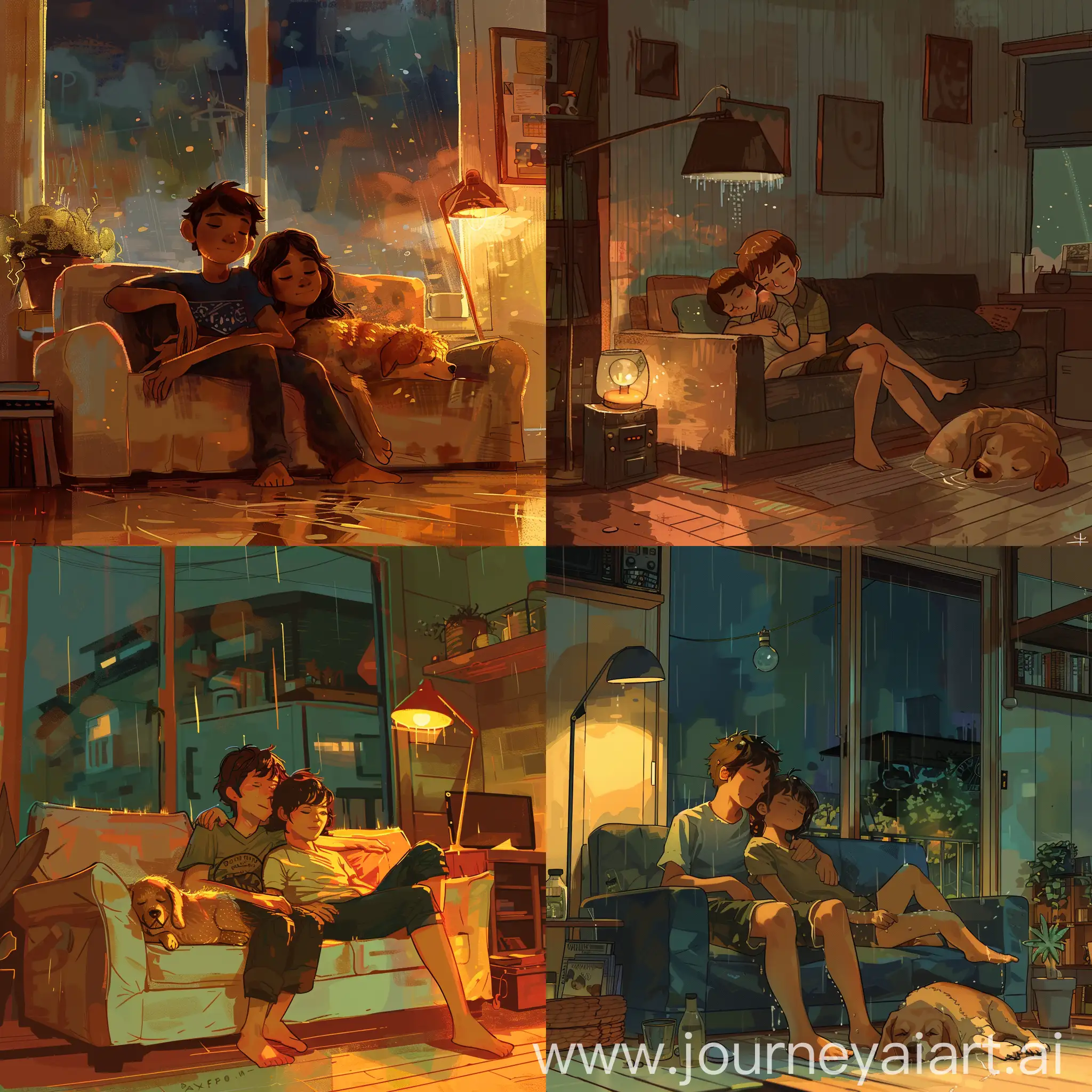 Romantic Couple Watching Movie in Minimalist Home with Sleeping Dog |  Journey AI Art