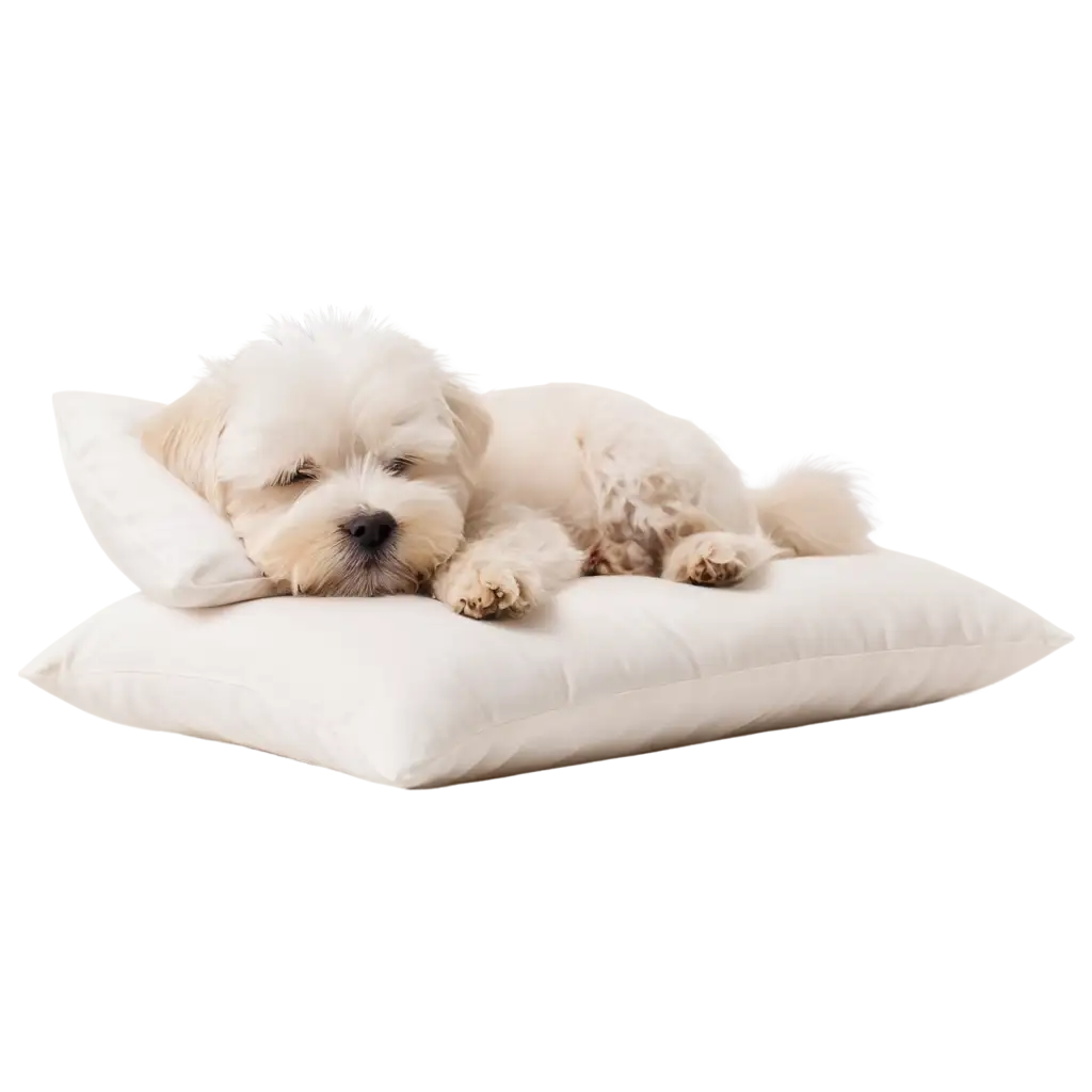 Adorable-Cartoon-Maltese-Dog-Sleeping-on-a-Pillow-HighQuality-PNG-Illustration