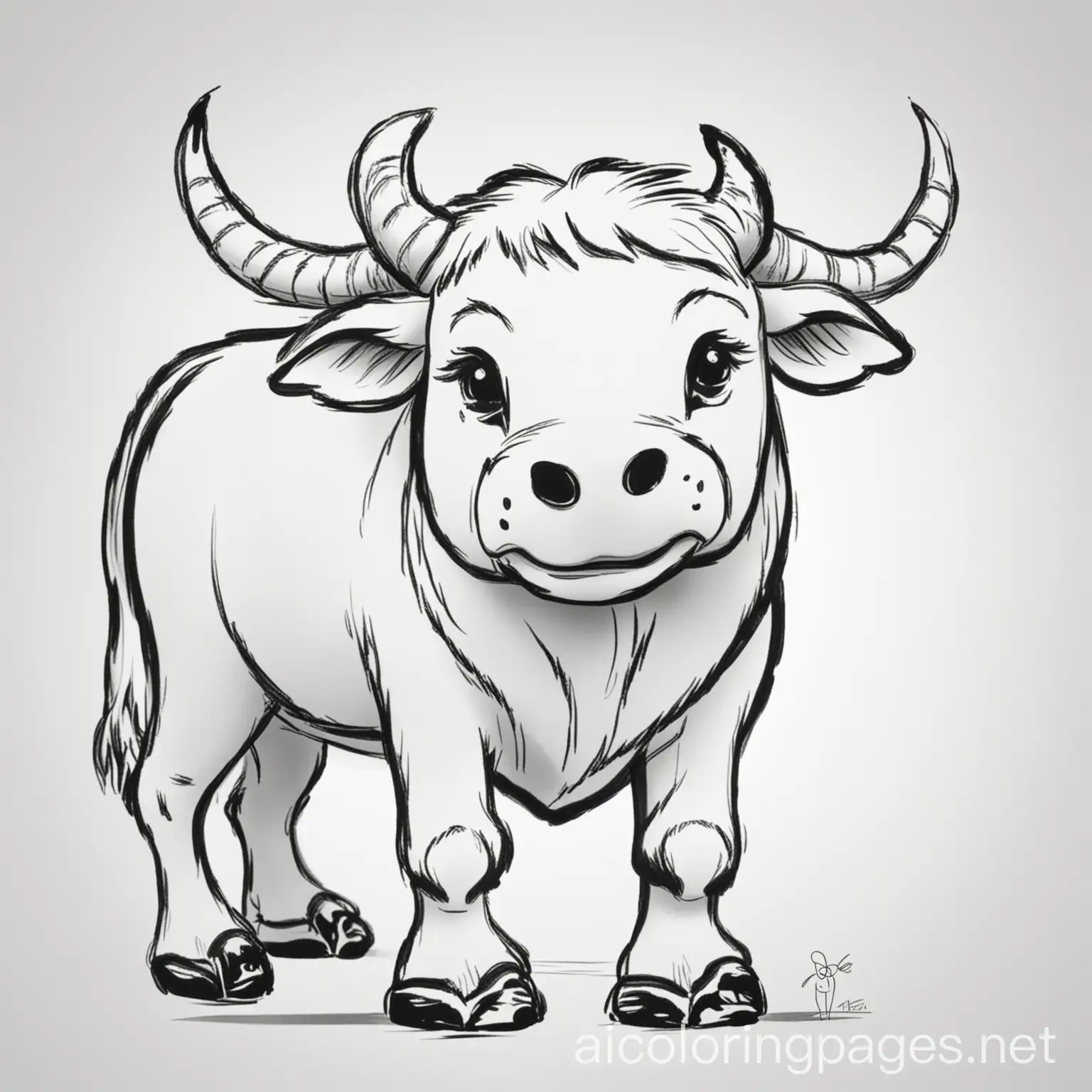 black-faced ox, Coloring Page, black and white, line art, white background, Simplicity, Ample White Space. The background of the coloring page is plain white to make it easy for young children to color within the lines. The outlines of all the subjects are easy to distinguish, making it simple for kids to color without too much difficulty