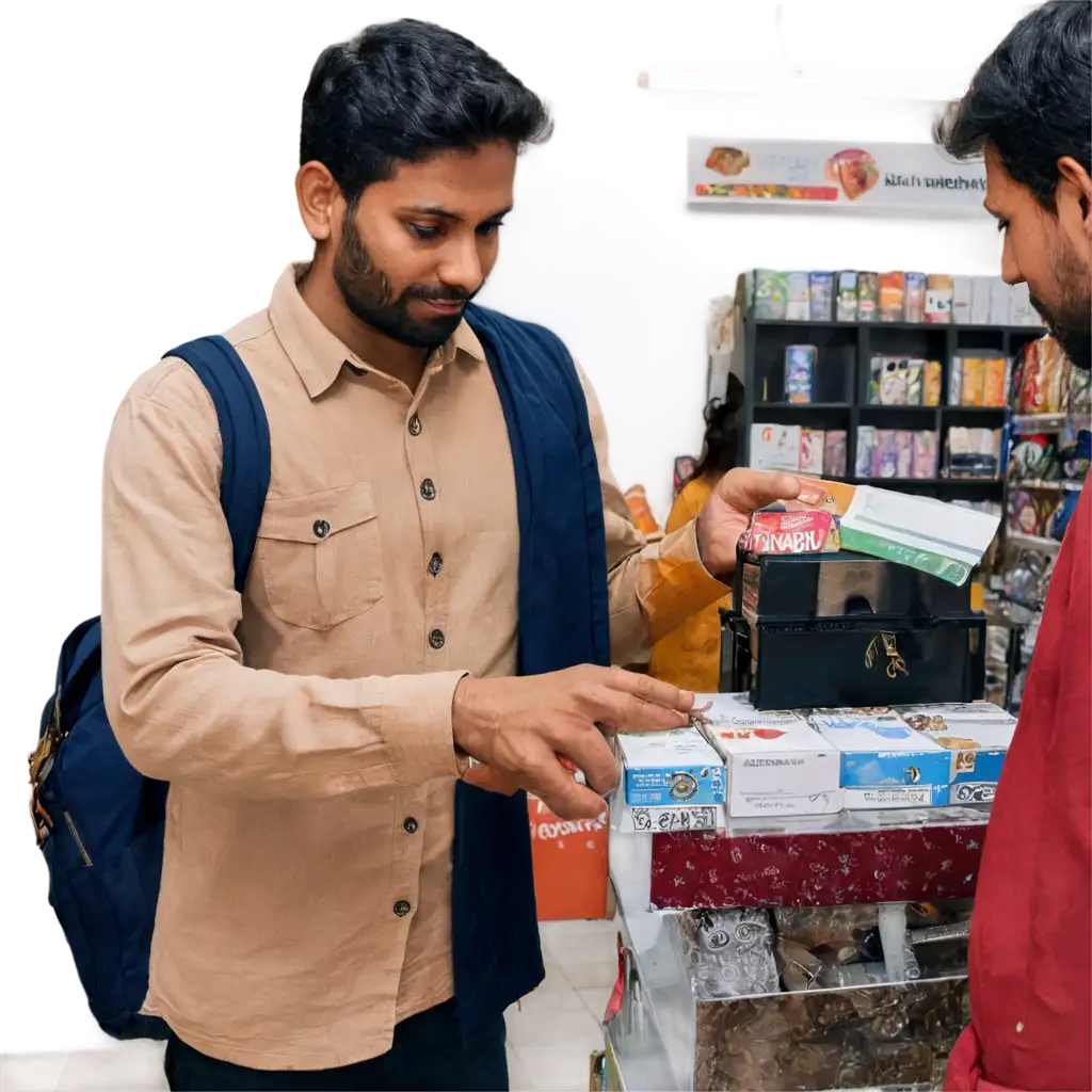 a Indian man Purchasing from a local store