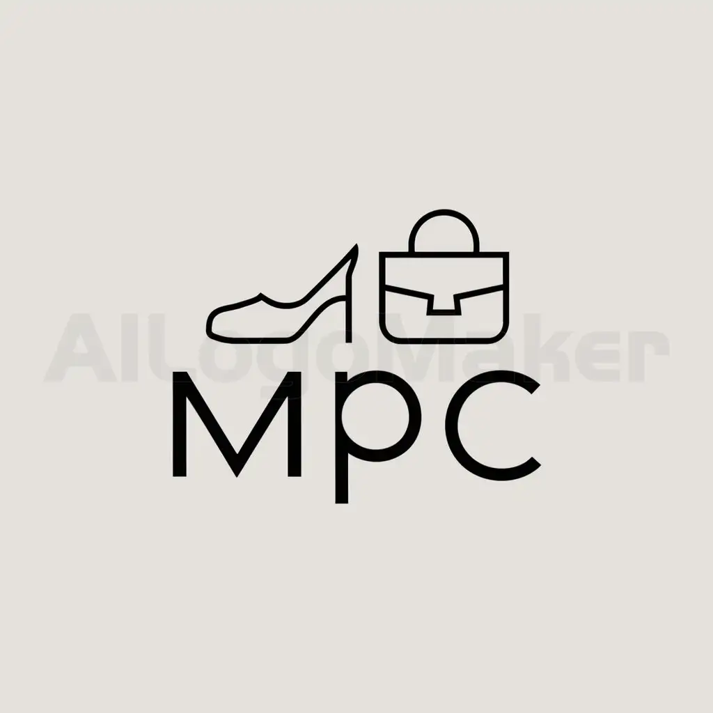 a logo design,with the text "mpc", main symbol:shoes and bag,Minimalistic,clear background