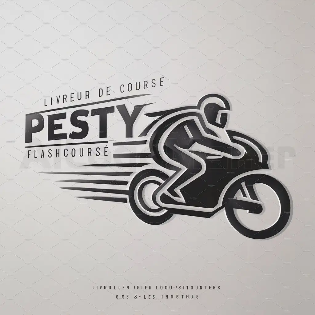 a logo design,with the text "Pesty flashCourse", main symbol:Un livreur de courses,complex,be used in Others industry,clear background