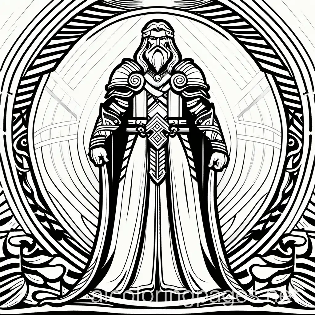 a norse god named lil ragna rok time in prison, Coloring Page, black and white, line art, white background, Simplicity, Ample White Space. The background of the coloring page is plain white to make it easy for young children to color within the lines. The outlines of all the subjects are easy to distinguish, making it simple for kids to color without too much difficulty