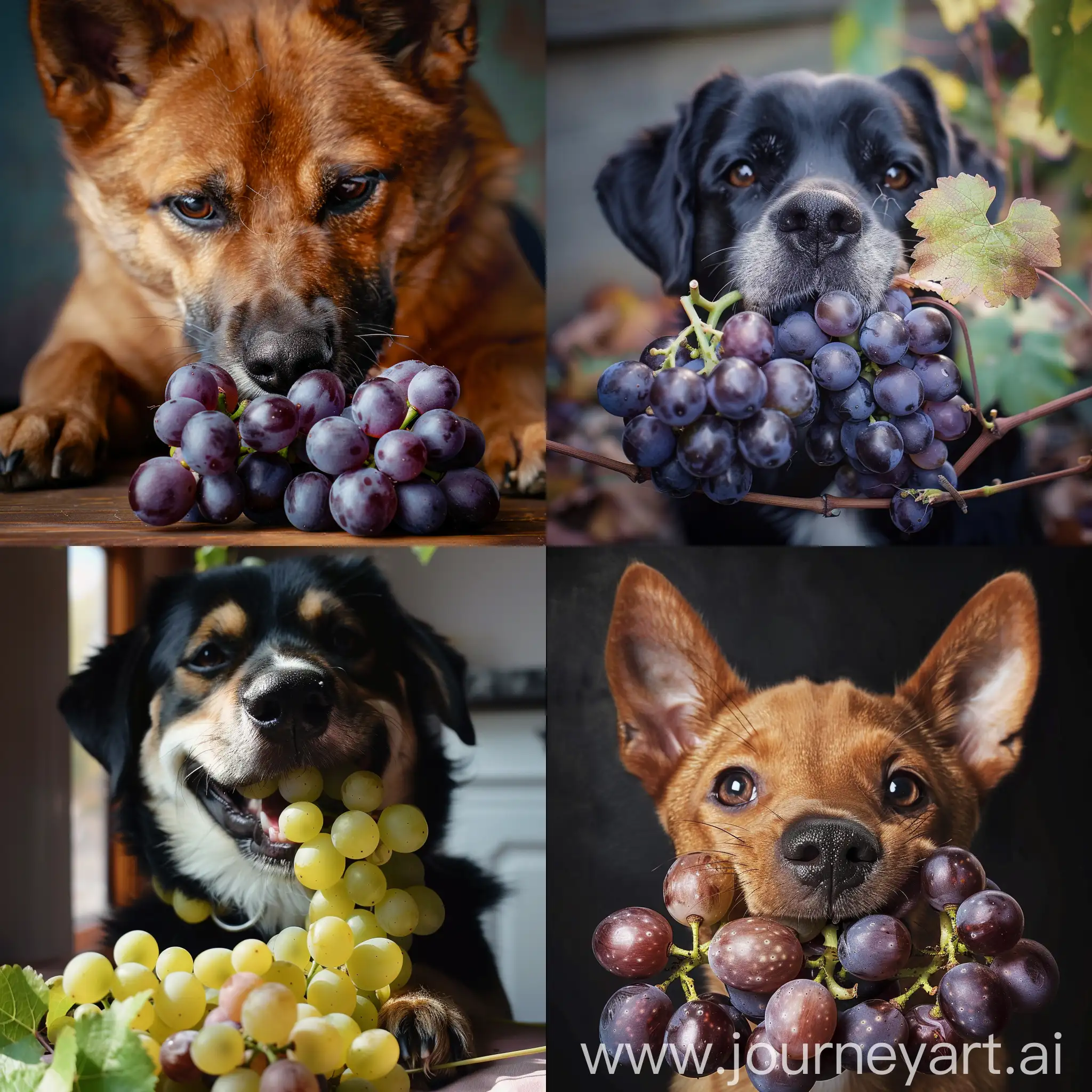 Собака кушает виноград
