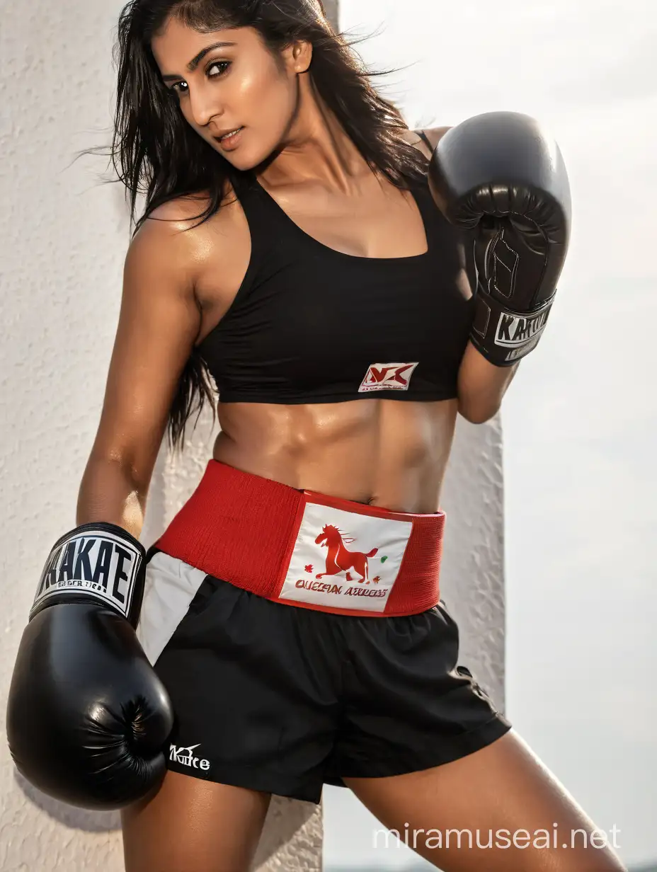 Indian Actress Boxing with Oiled Body in Karate Ring