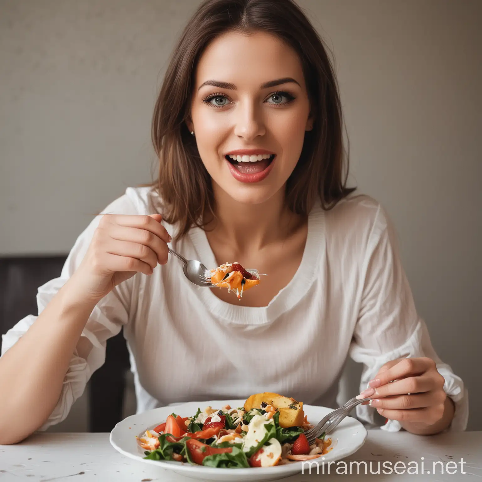 a beautiful woman eating